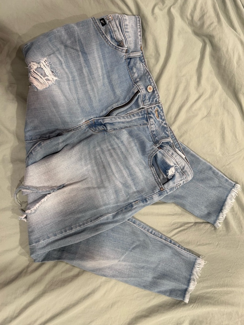 KanCan Light Blue Distressed Jeggings with Frayed Hem